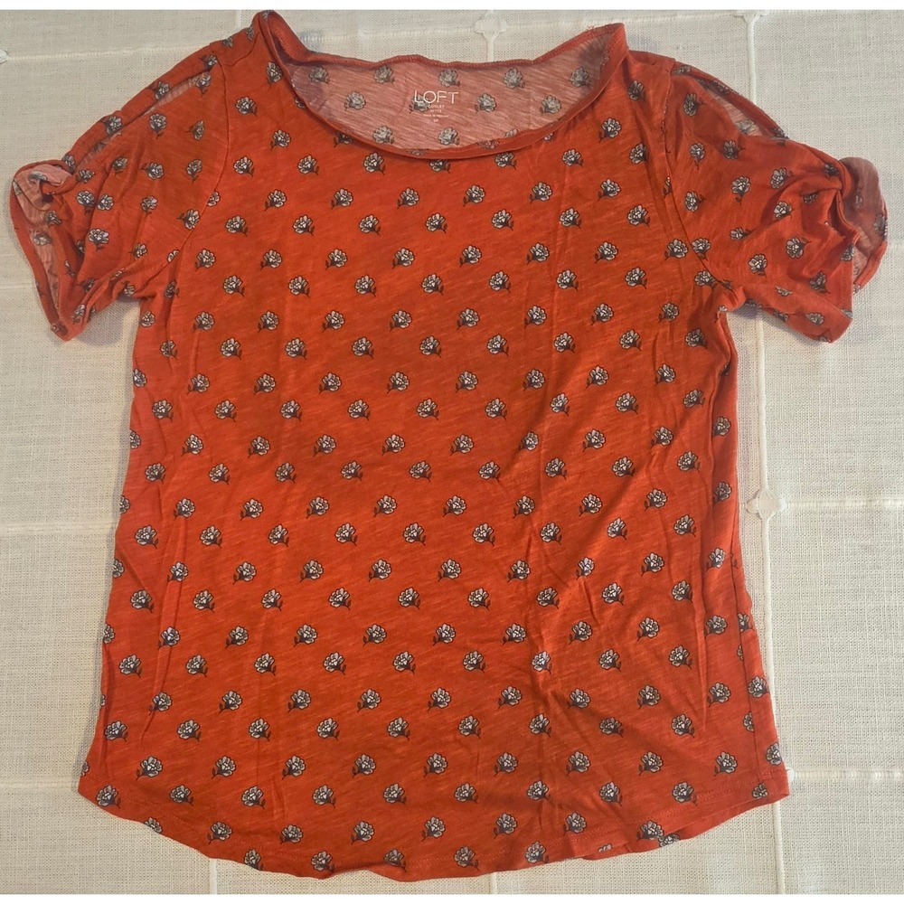 Loft Outlet Petite Orange Floral Cold Shoulder Short Sleeve Top Size SP